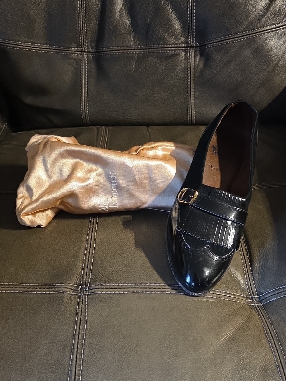 Allen Edmonds Black Patent Leather Kiltie Loafer with Buckle